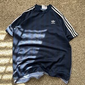 Adidas Originals Men's Polyester Navy Back Checker Print Shirt Size M 3 Striped